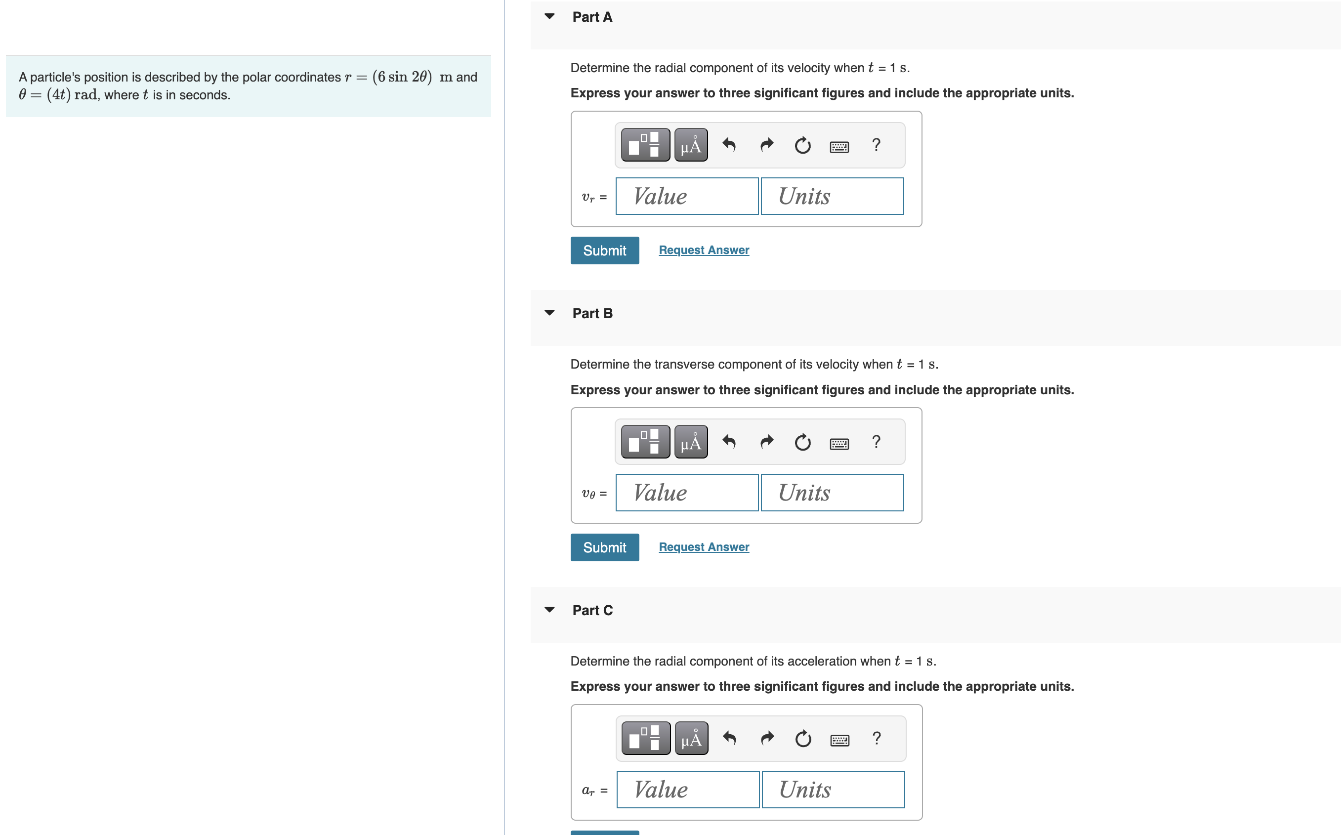 Part A A particle's position is described by the