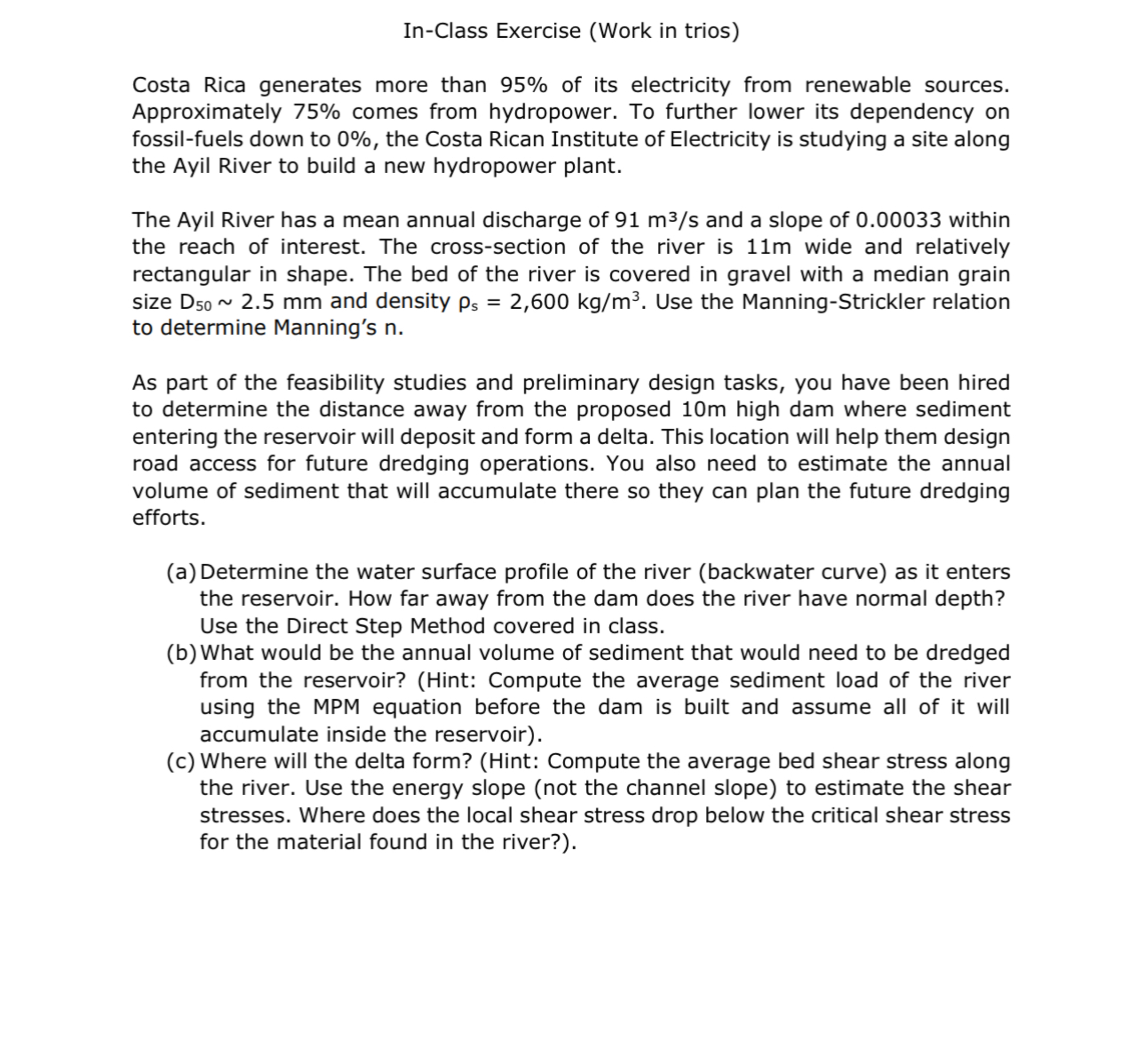 In - Class Exercise ( Work in trios ) Costa Rica