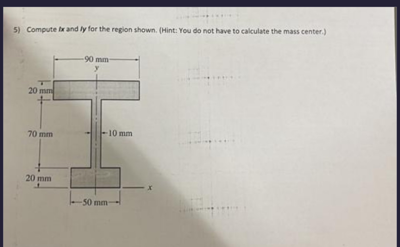 Compute I x and f y for the region shown. ( Hint: