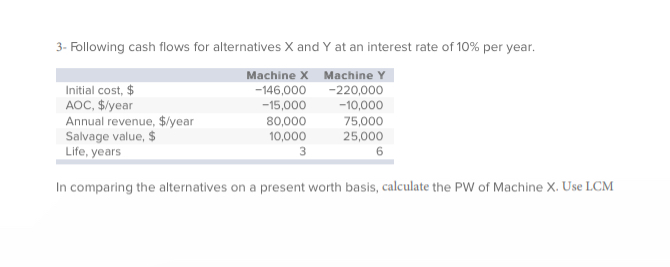 3 - Following cash flows for alternatives x and Y