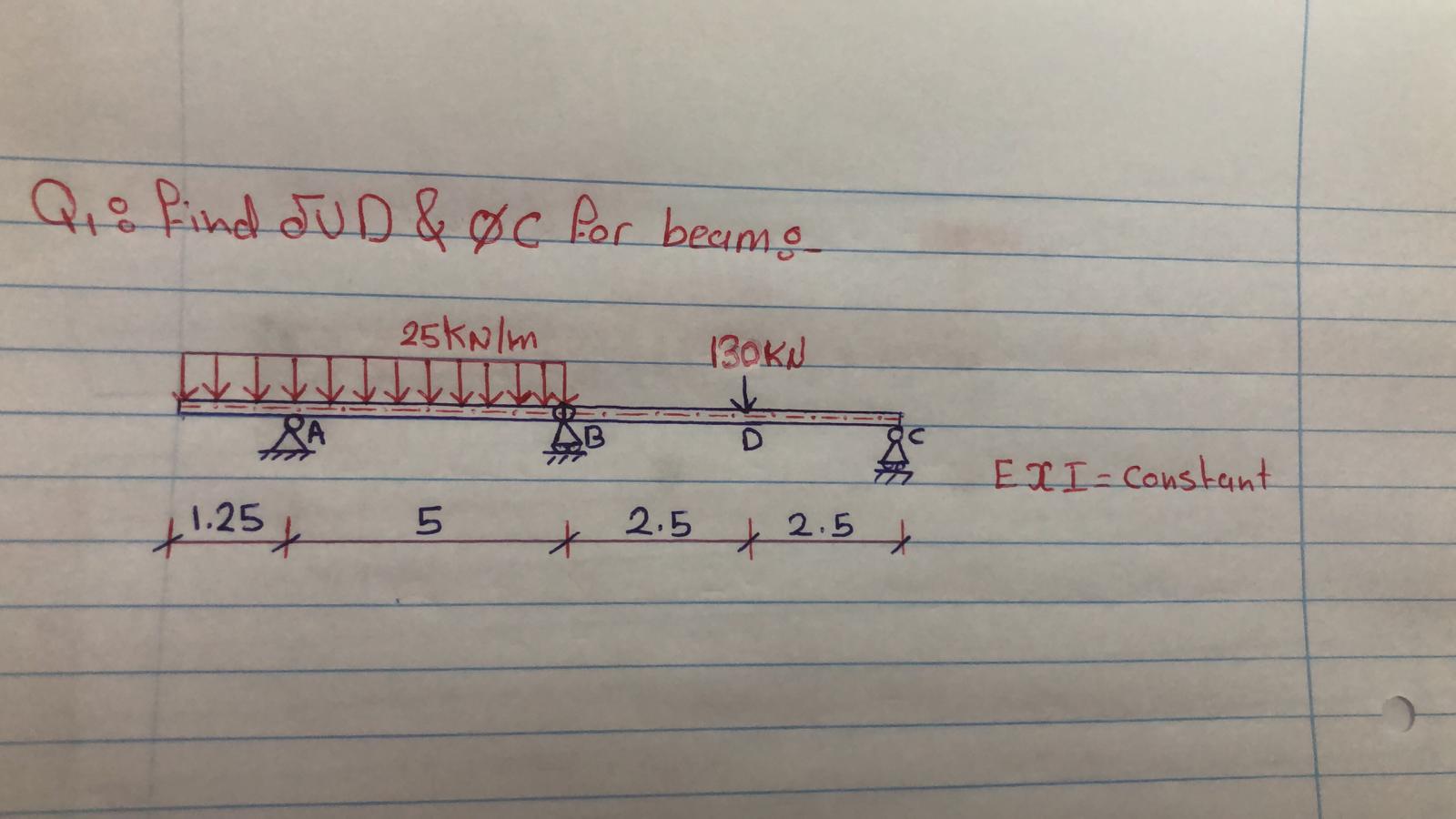Q 1 : find JUD & O C for beam: -