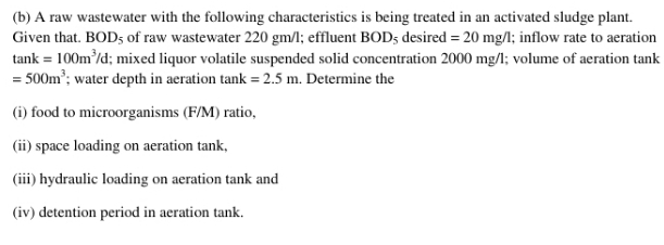 ( b ) A raw wastewater with the following