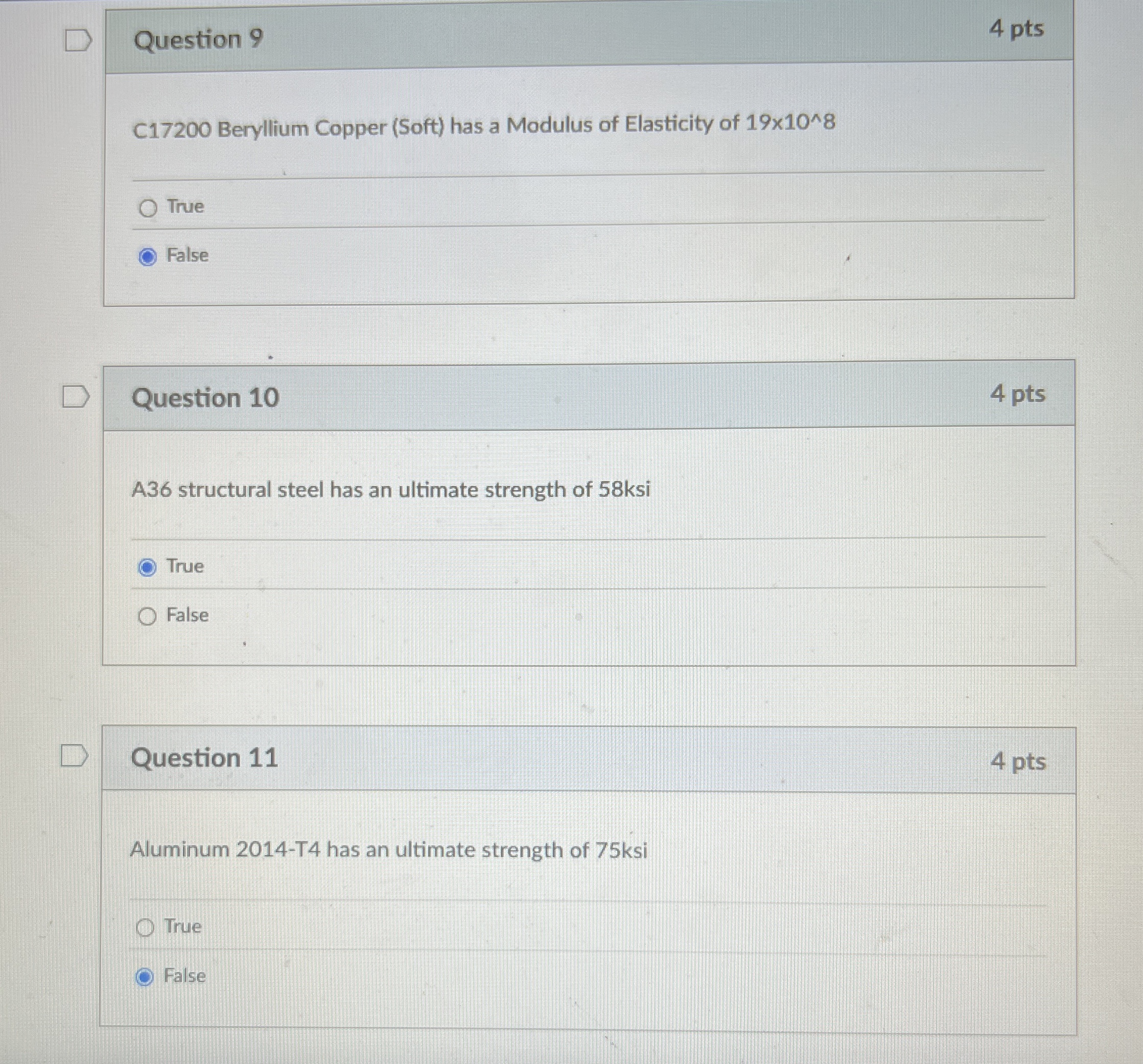 Question 9 4 pts C 1 7 2 0 0 Beryllium Copper (