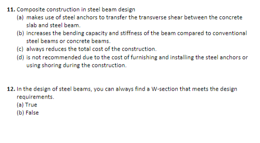 MULTIPLE ANSWERS POSSIBLE Composite construction