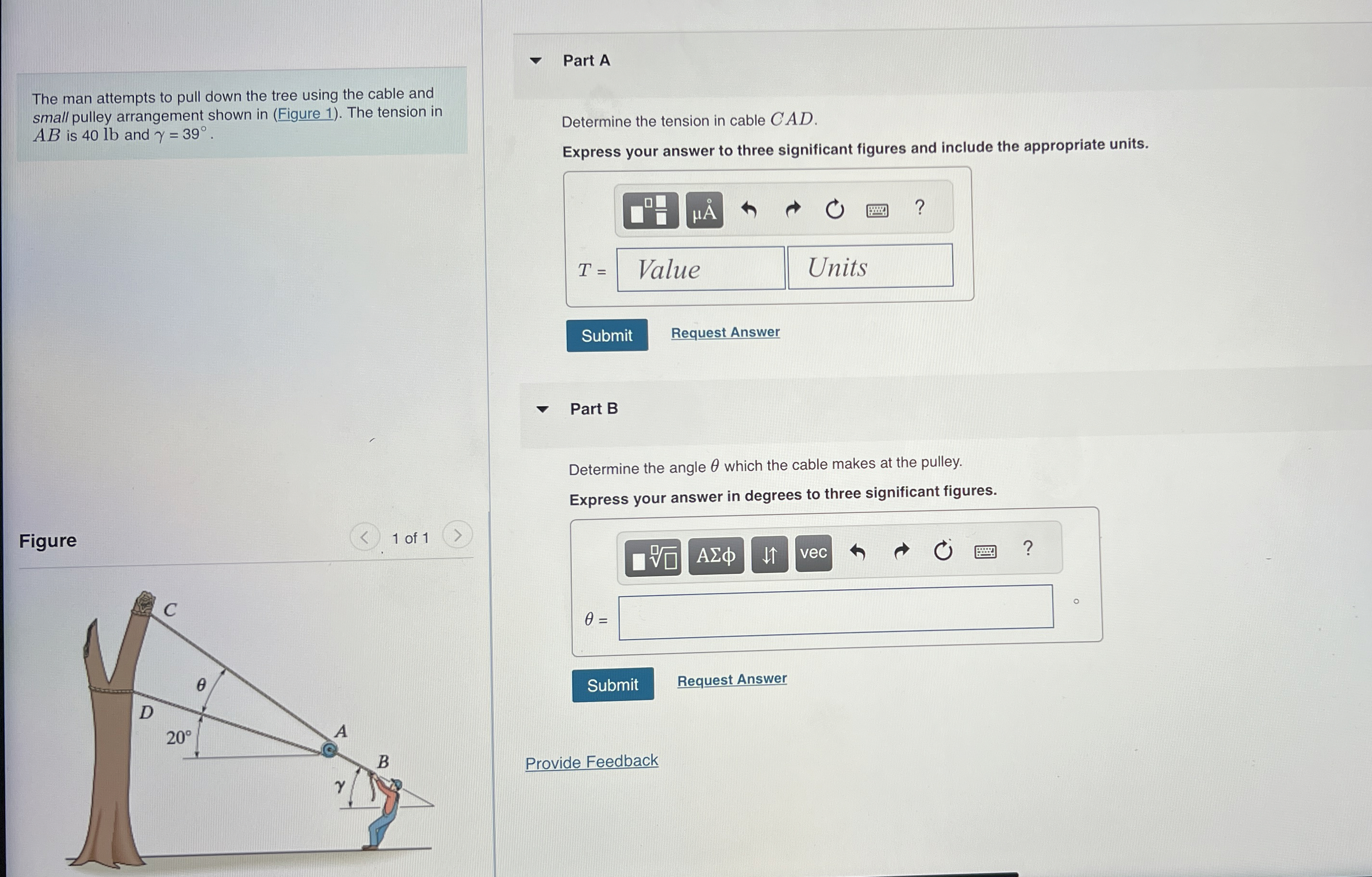 The man attempts to pull down the tree using the