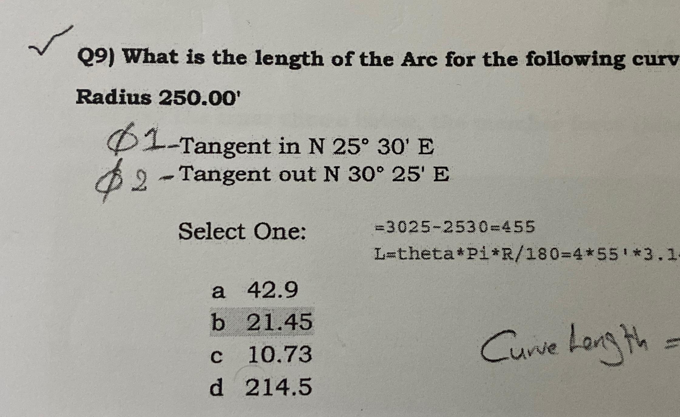 Q 9 ) What is the length of the Arc for the