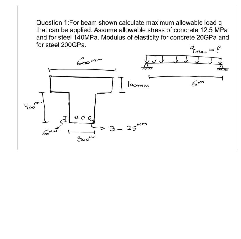 Question 1 : For beam shown calculate maximum