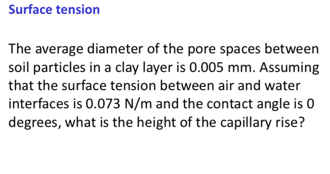 Surface tension The average diameter of the pore