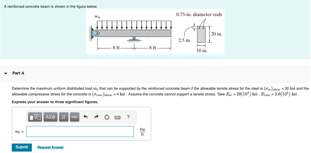 A reinforced concrete beam is shown in the figure