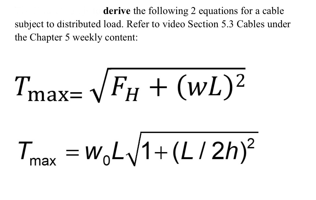 derive the following 2 equations for a cable