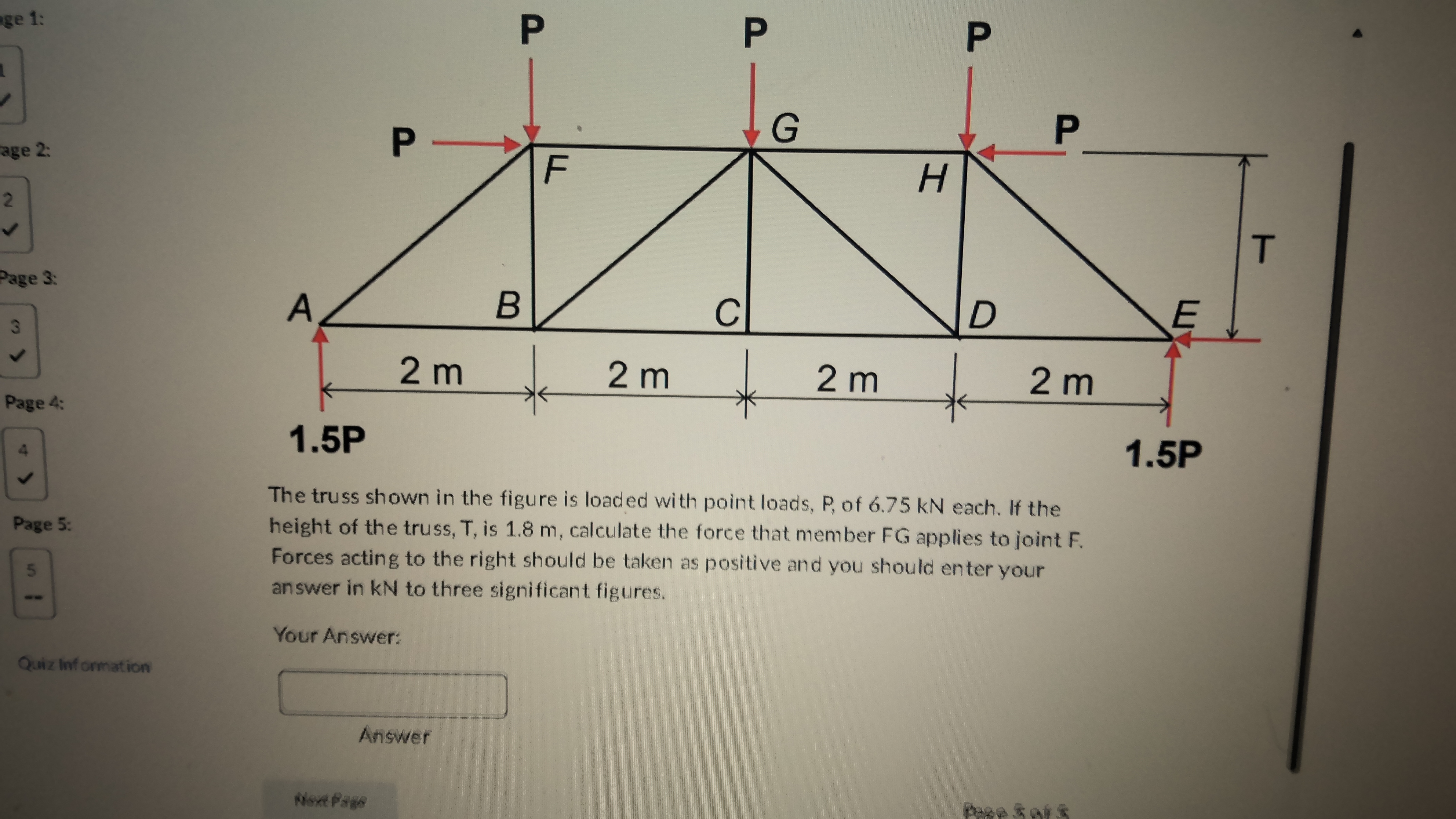 Page 4 : The truss shown in the figure is loaded