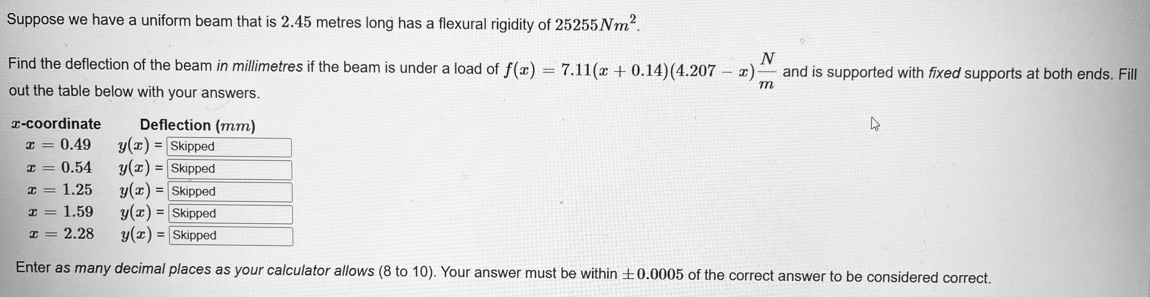 Suppose we have a uniform beam that is 2 . 4 5