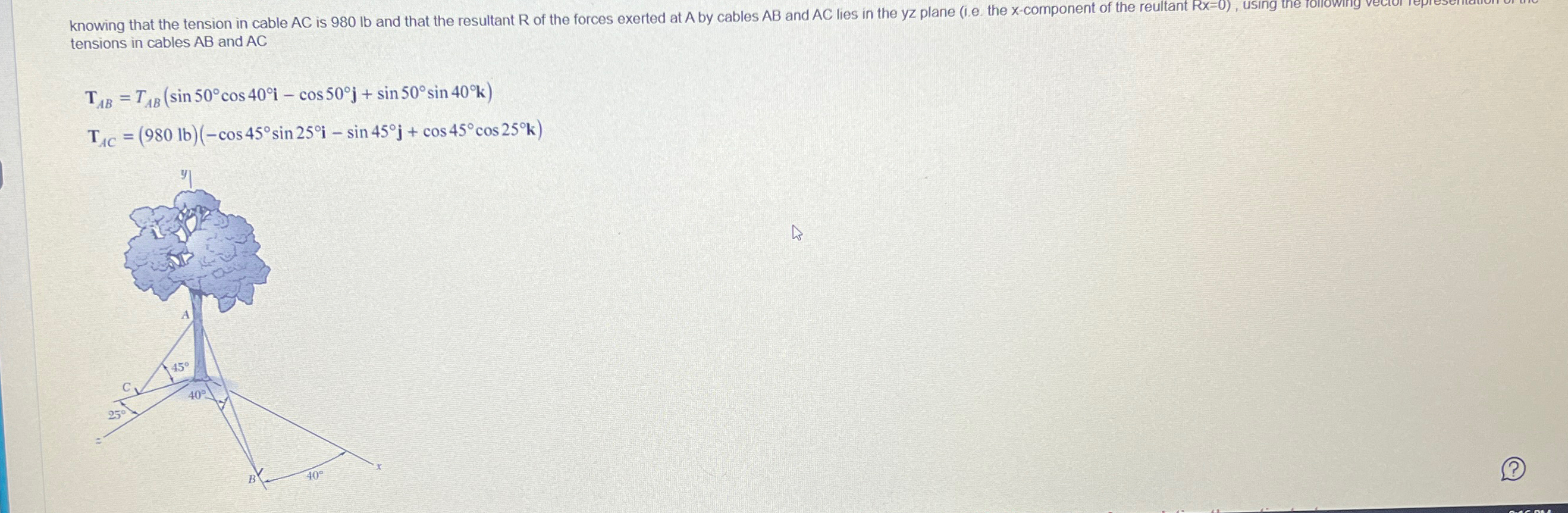 tensions in cables A B and A C T A B = T A B ( s