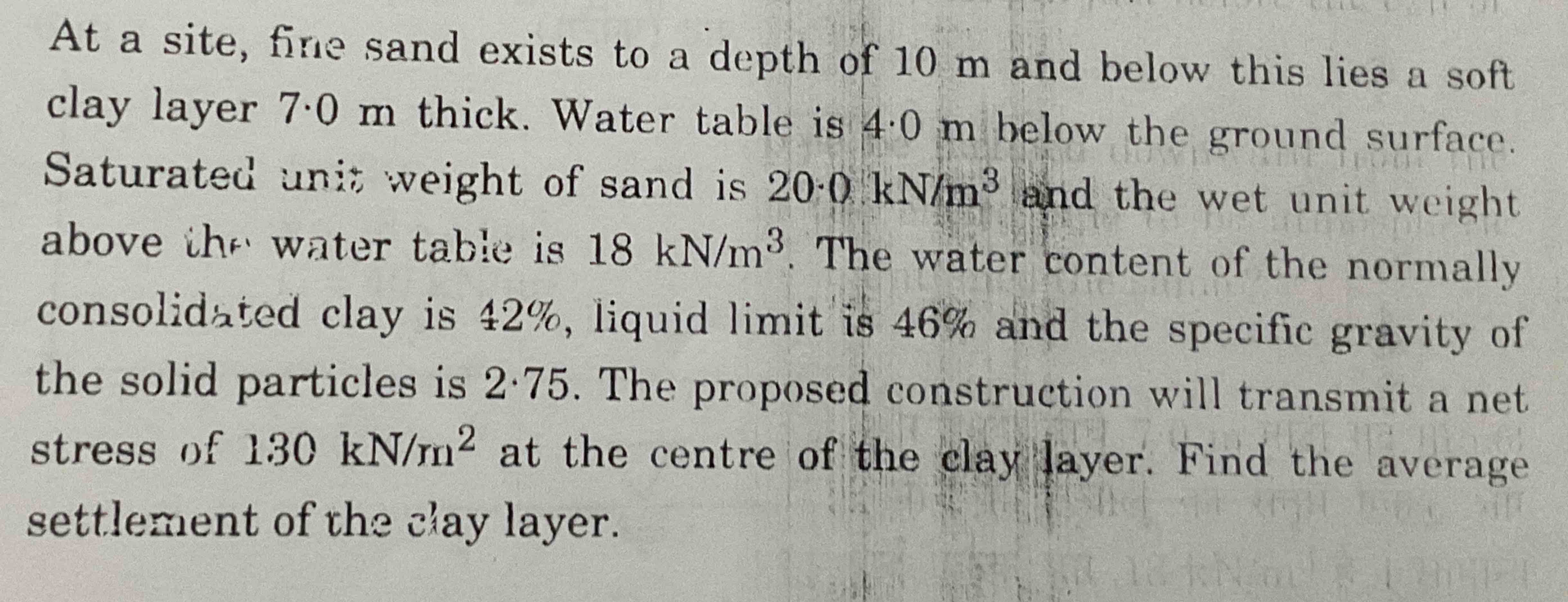 At a site, fine sand exists to a depth of 1 0 m