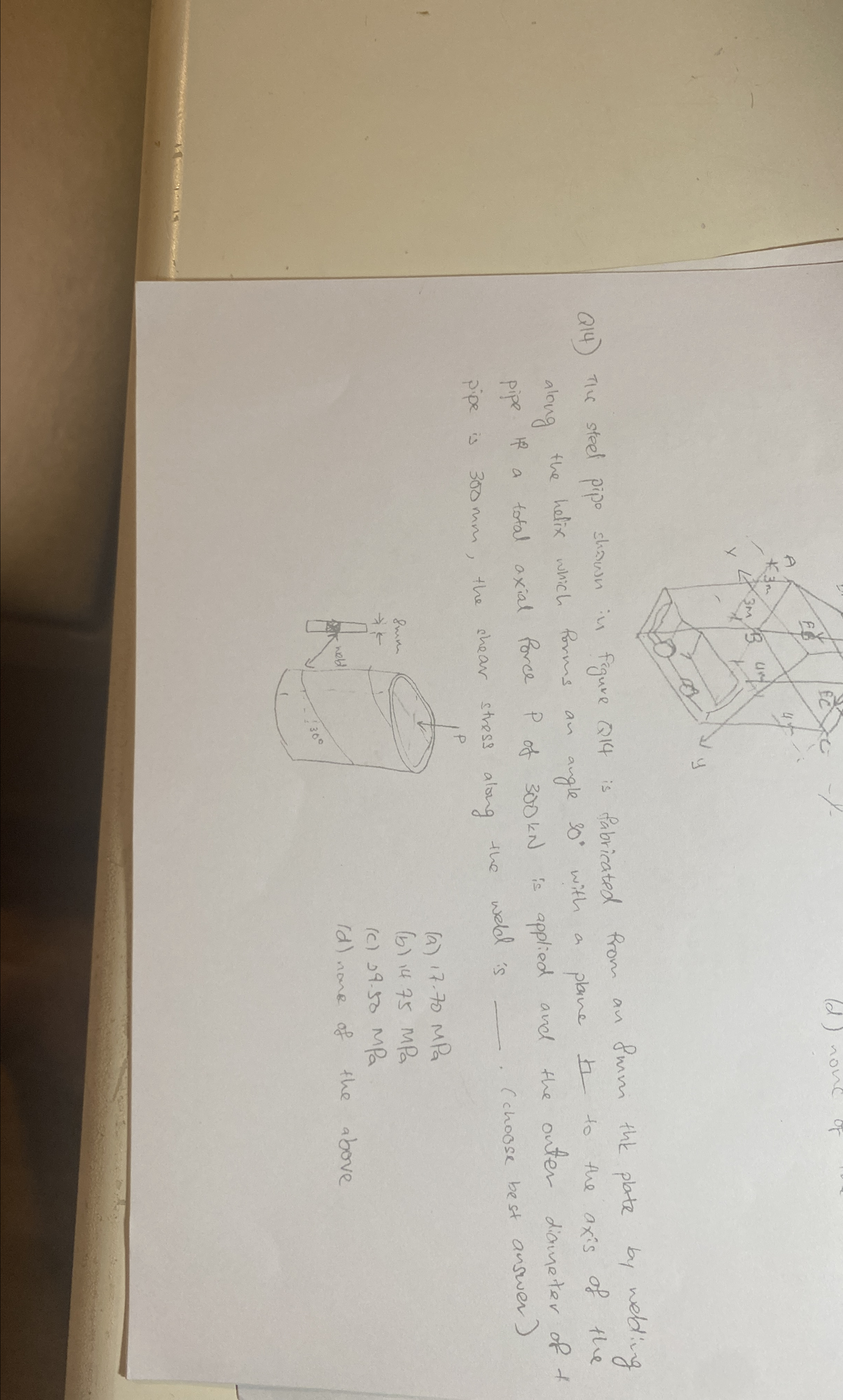 Q 1 4 ) The steel pipo shawn in figure Q 1 4 is