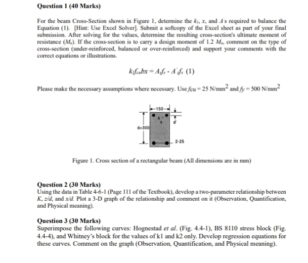 Question 1 ( 4 0 Marks ) For the beam Cross -