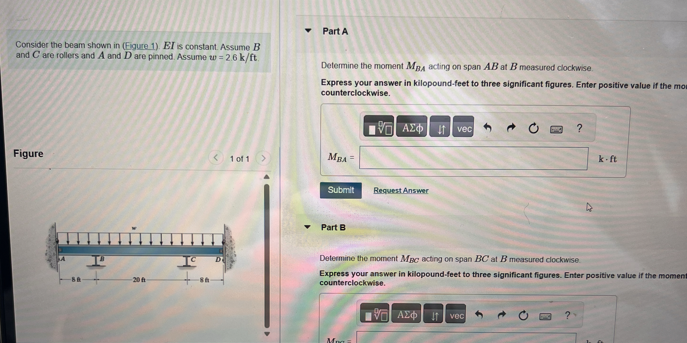 Consider the beam shown in ( Figure 1 ) . E I is