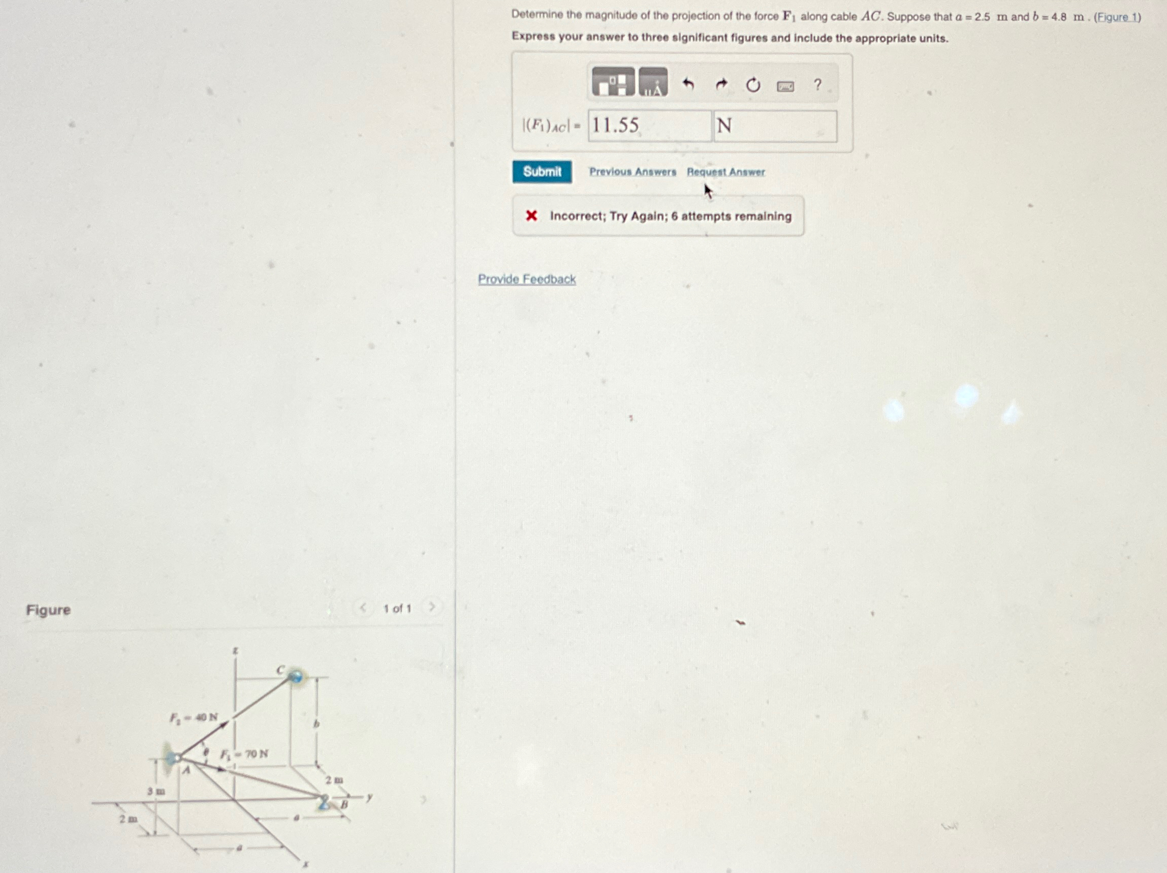 Determine the magnitude of the projection of the