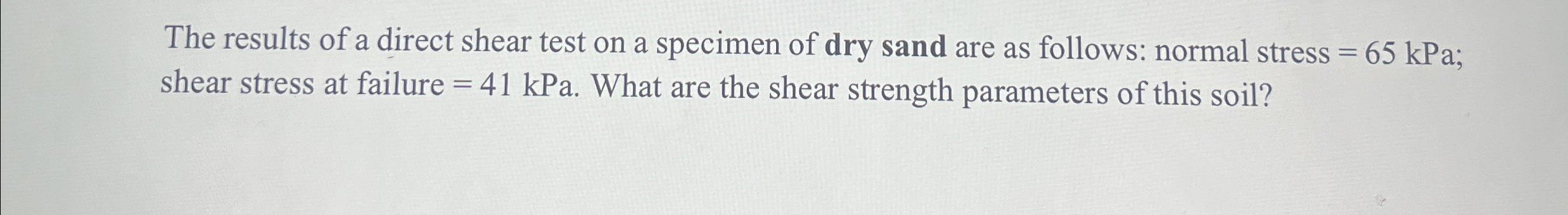 The results of a direct shear test on a specimen