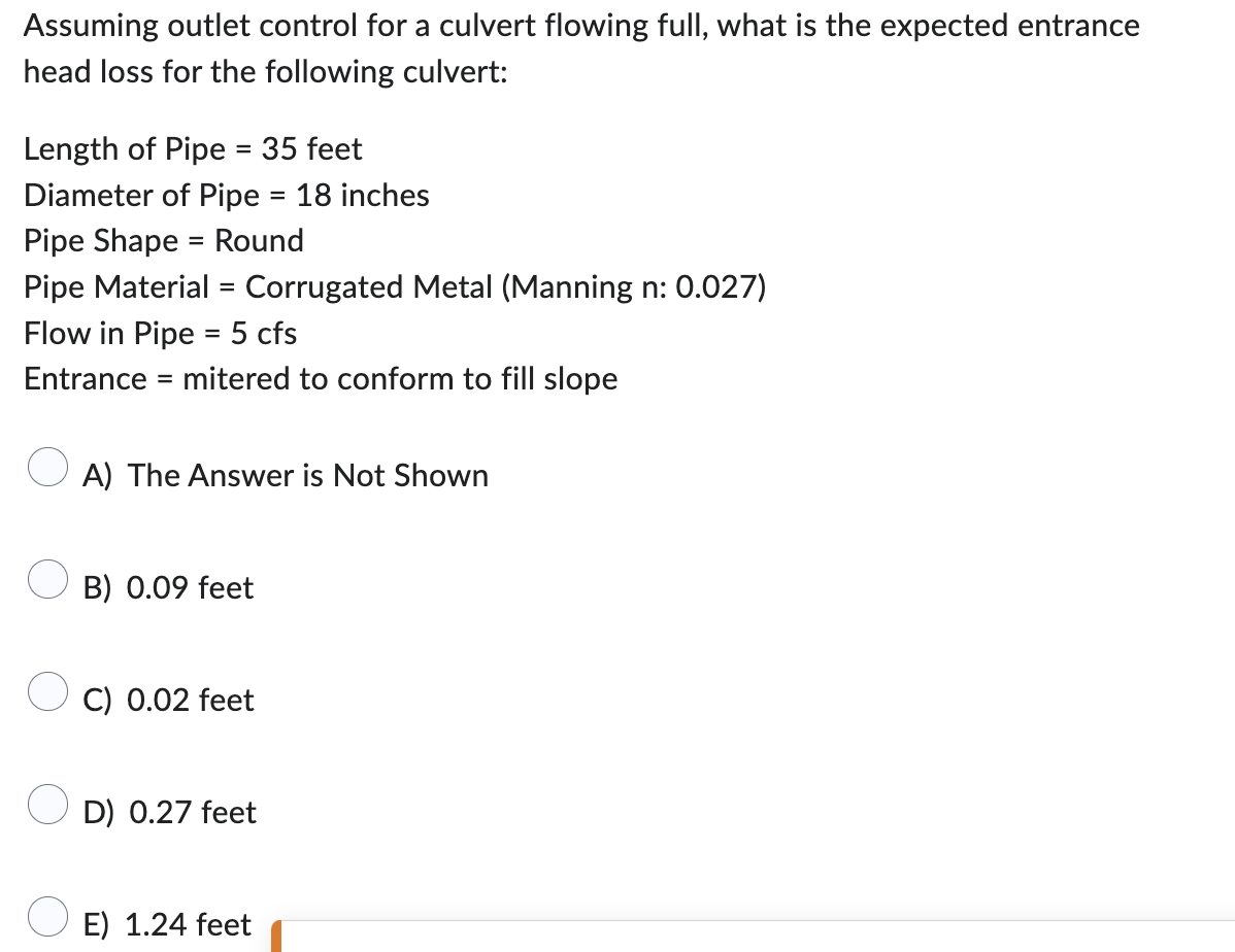 Assuming outlet control for a culvert flowing