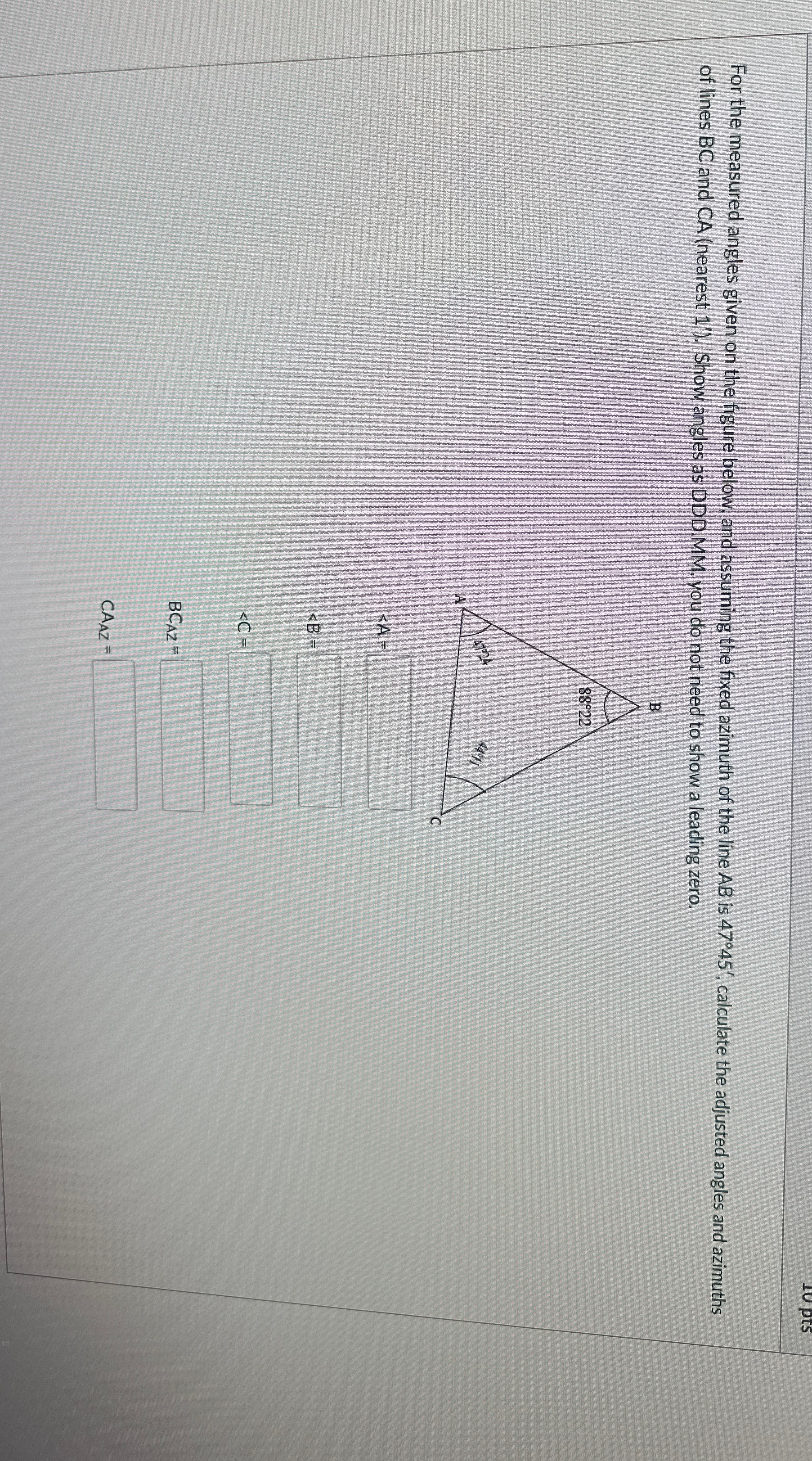 For the measured angles given on the figure