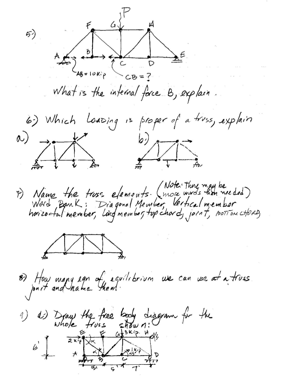 5 . ) What is the internal force B , explain.