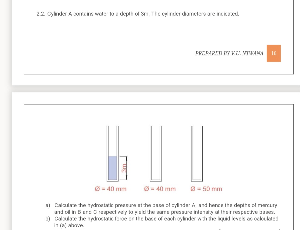 2 . 2 . Cylinder A contains water to a depth of 3
