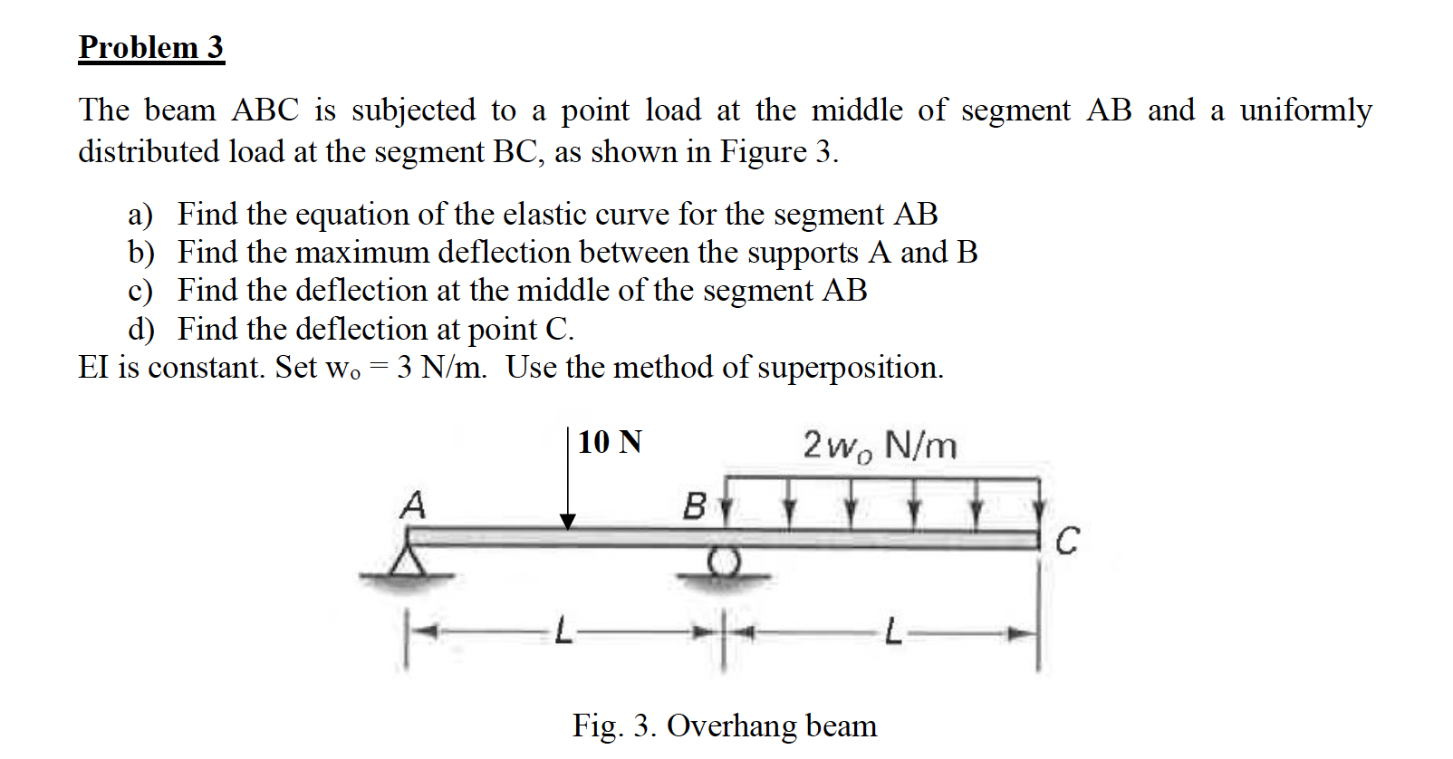 Problem 3 The beam ABC is subjected to a point