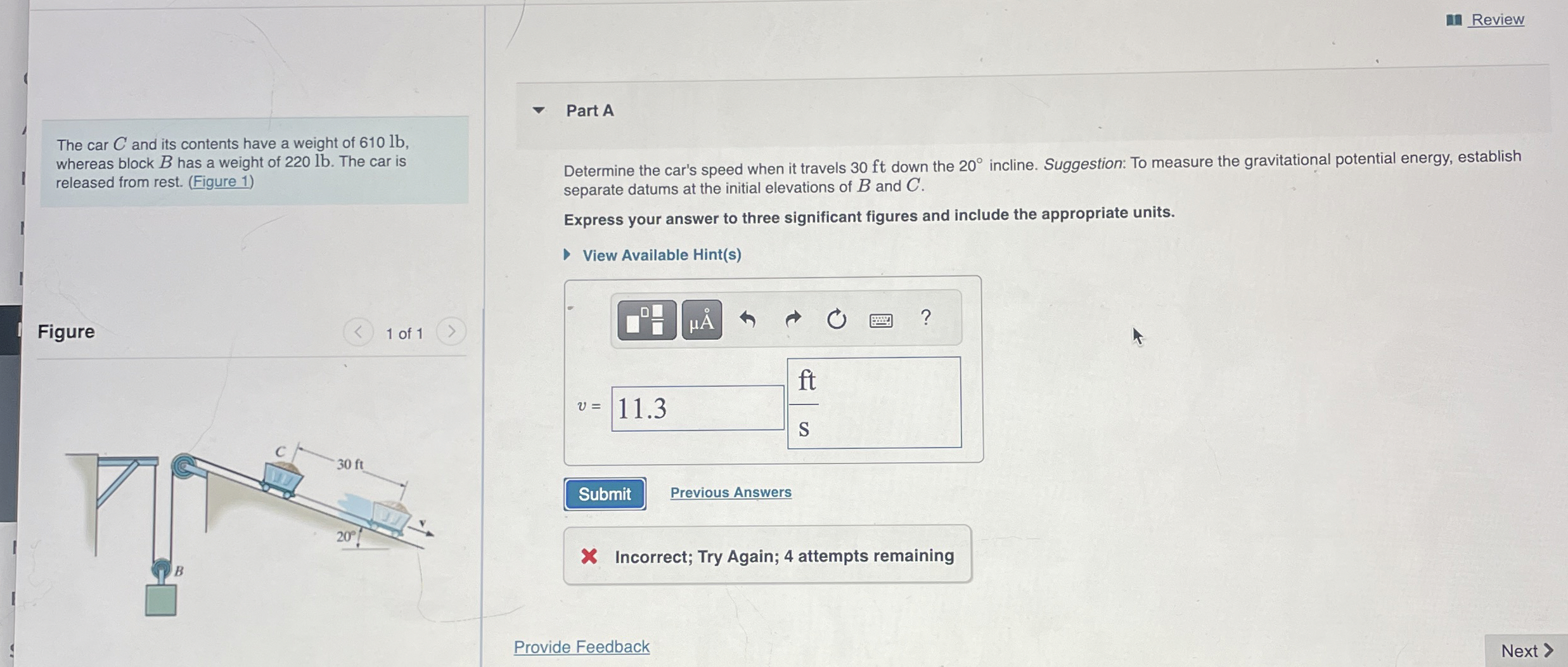 Review The car C and its contents have a weight