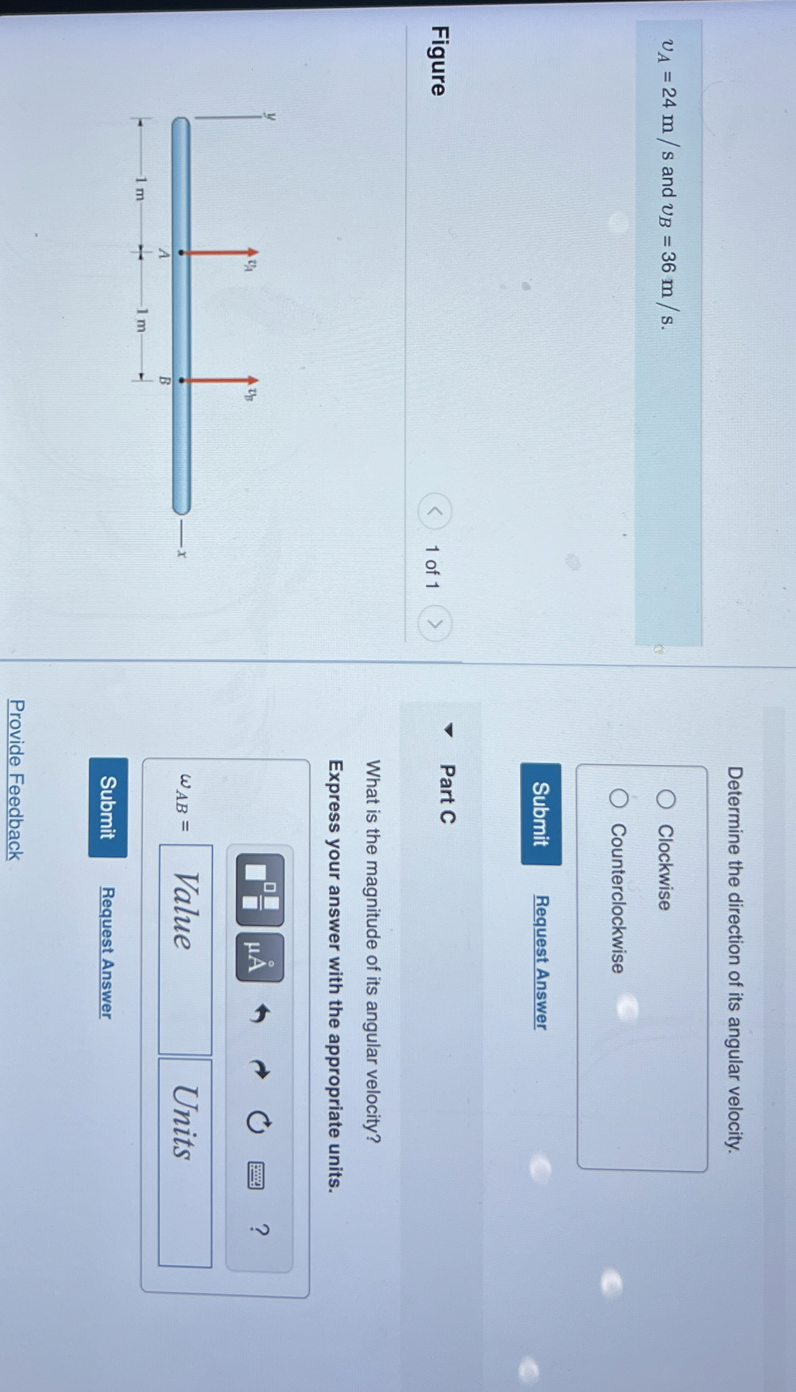 v A = 2 4 m s and v B = 3 6 m s Figure 1 of 1
