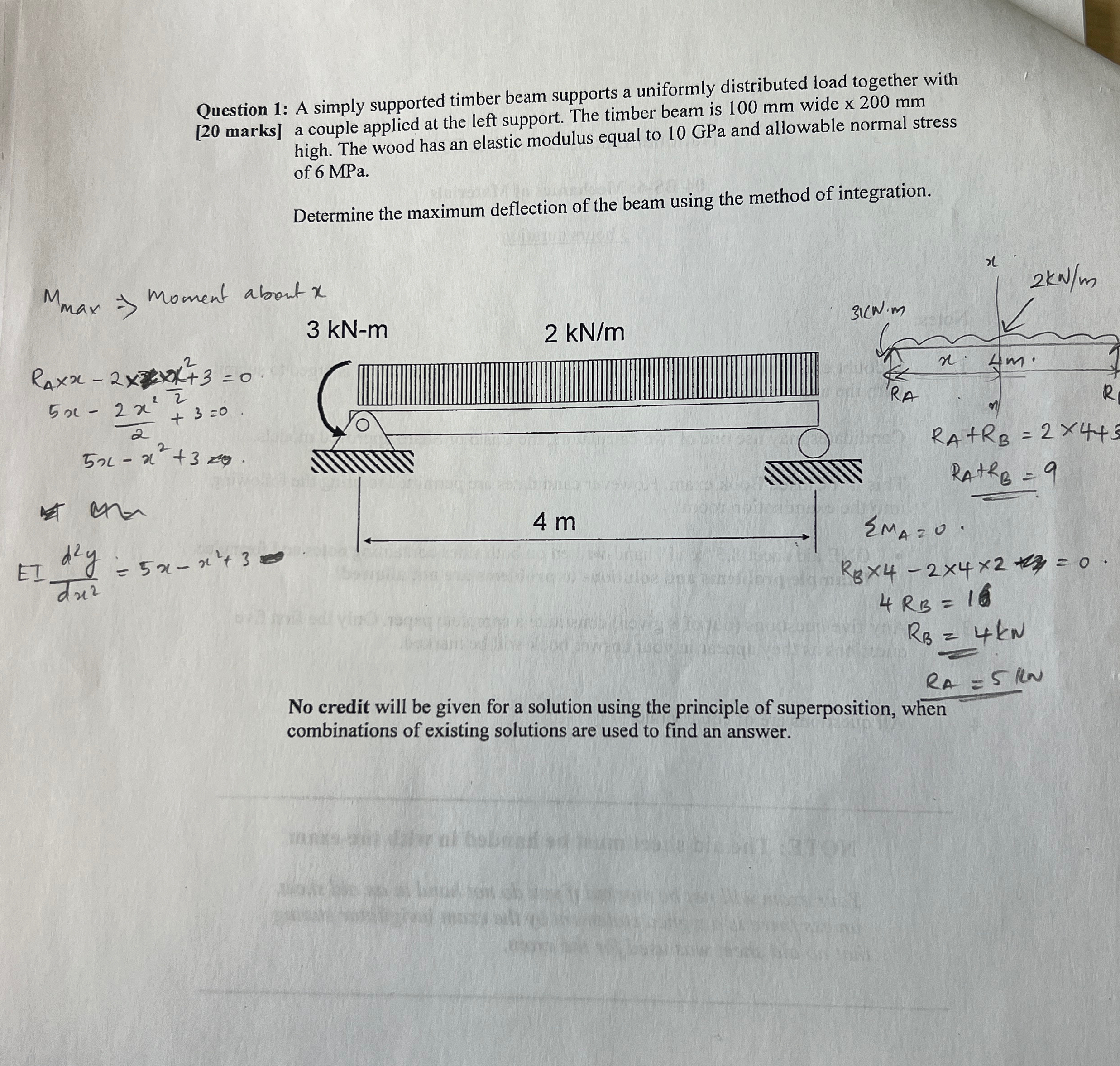 Question 1 : A simply supported timber beam
