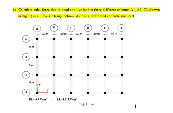 Calculate axial force due to dead and live load