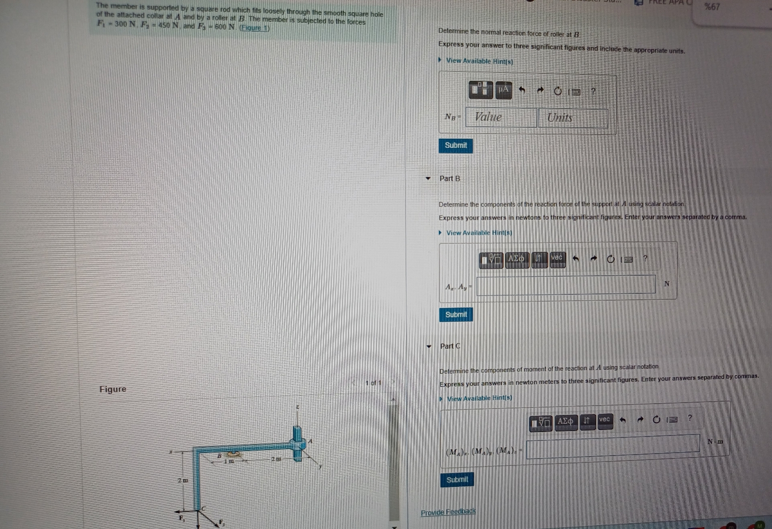 The member is supported by a square rod which