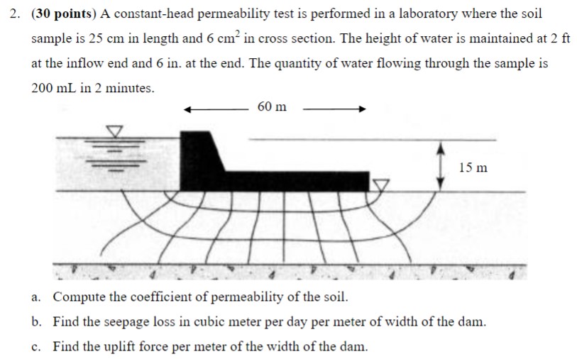 ( 3 0 points ) A constant - head permeability