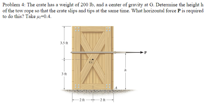 Problem 4 : The crate has a weight of 2 0 0 l b ,
