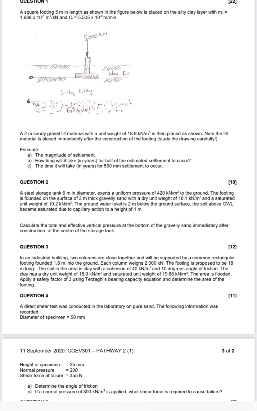 A square footing 5 m in length as shown in the