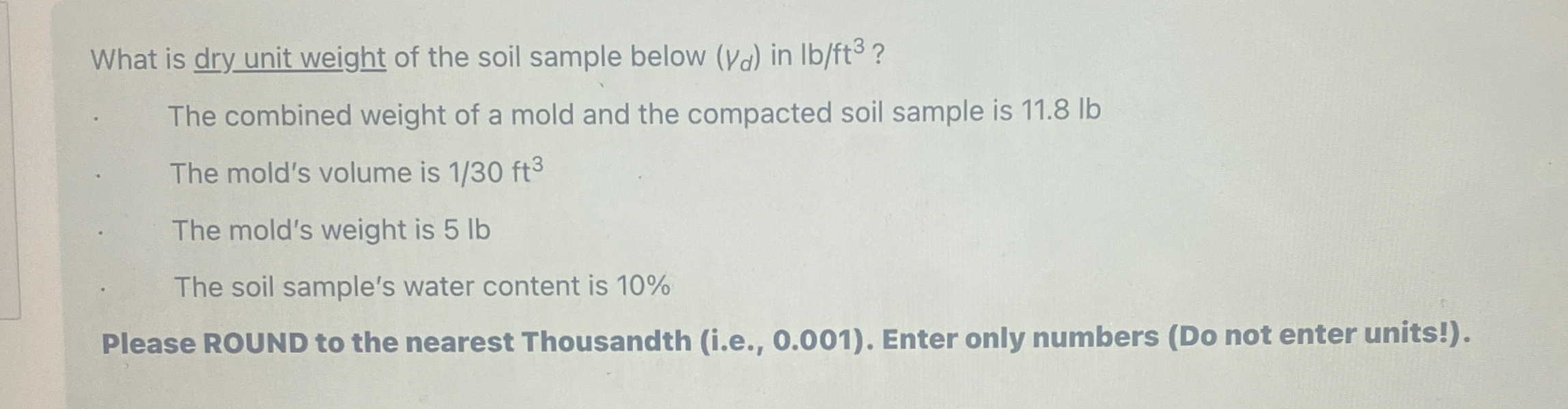 What is dry unit weight of the soil sample below