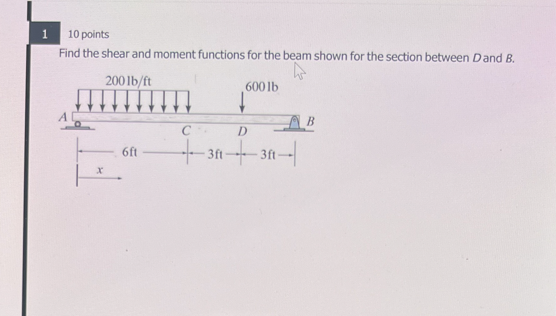 1 1 0 points Find the shear and moment functions