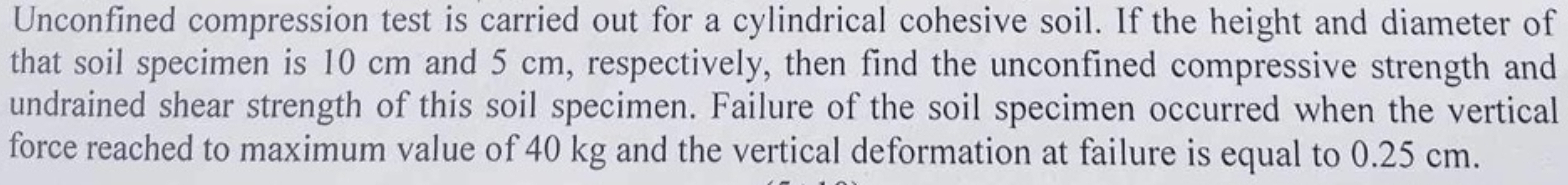 Unconfined compression test is carried out for a