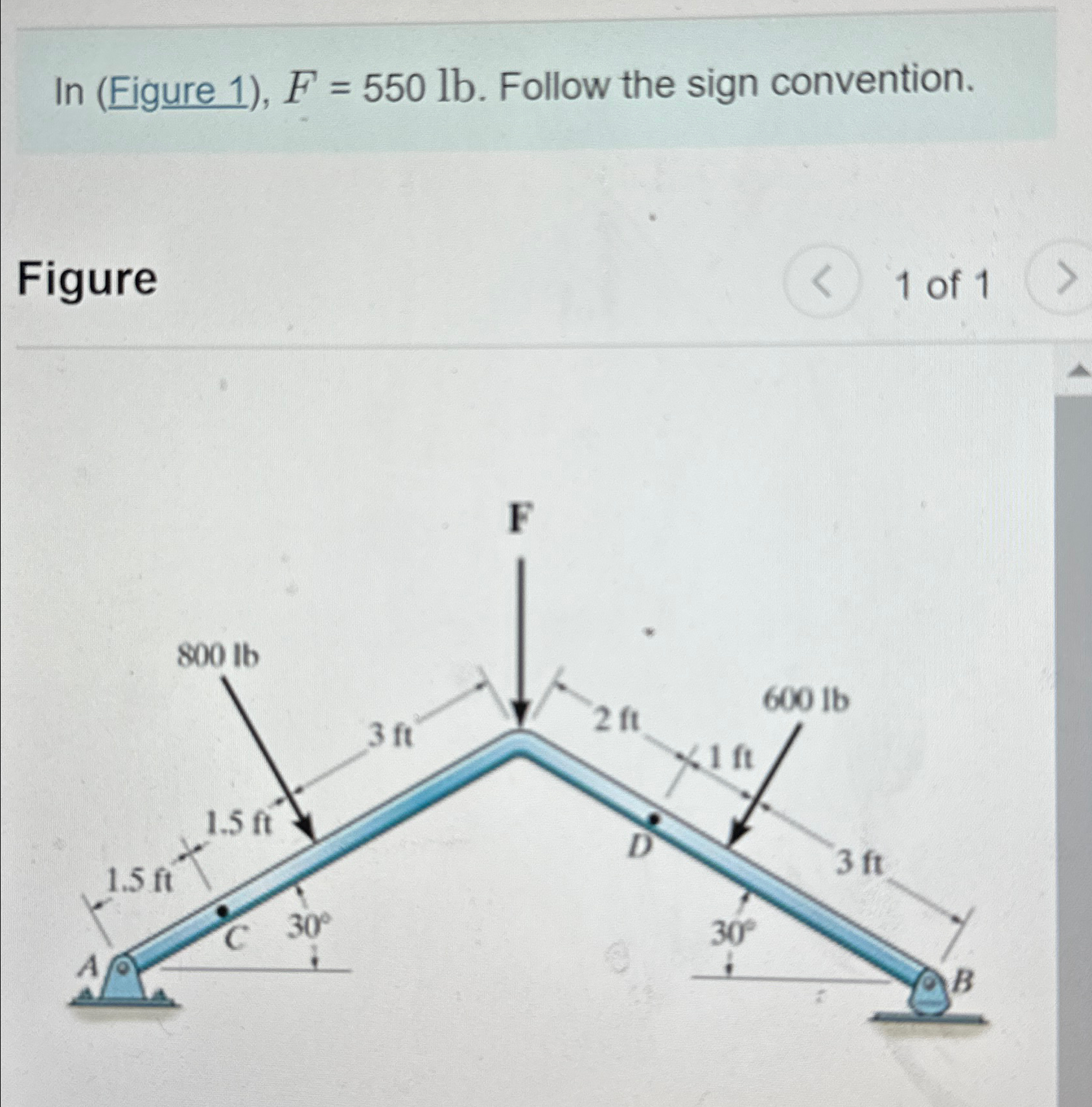 In ( Figure 1 ) , F = 5 5 0 l b . Follow the sign