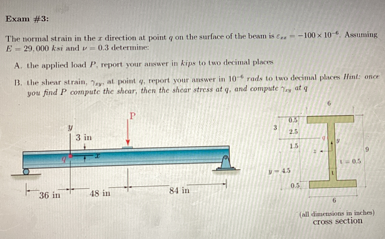 Exam # 3 : The normal strain in the x direction
