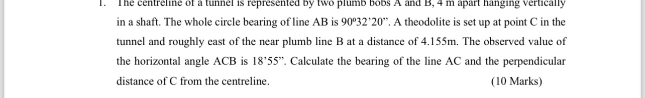 in a shaft. The whole circle bearing of line A B