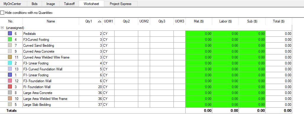 Calculate each items values from cost estimate