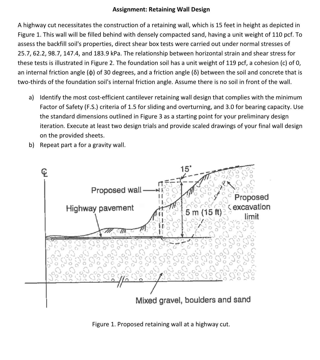 Assignment: Retaining Wall Design A highway cut