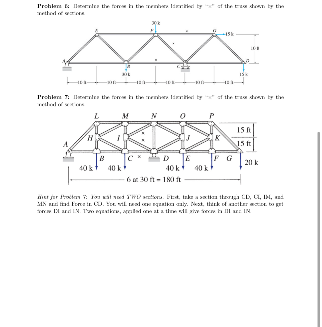 Problem 6 : Determine the forces in the members
