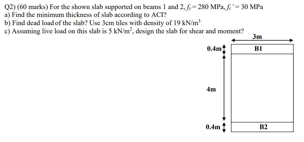 Q 2 ) ( 6 0 marks ) For the shown slab supported
