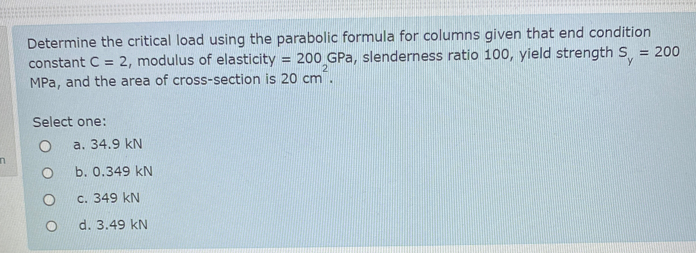 Determine the critical load using the parabolic