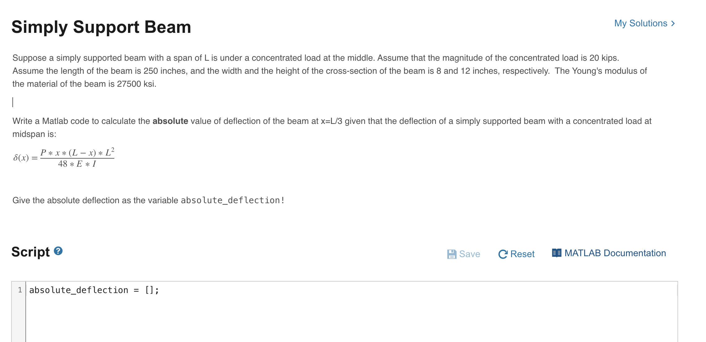 Simply Support Beam Suppose a simply supported