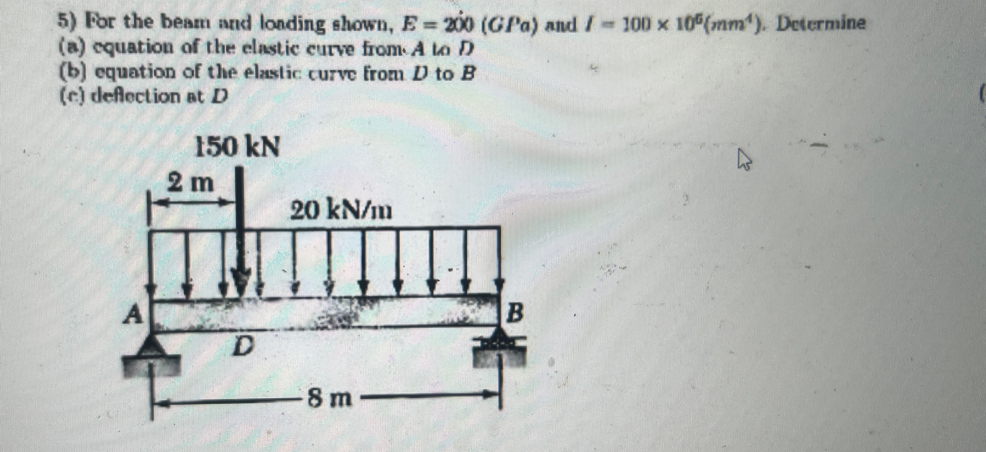 For the beam and londing shown, E = 2 0 0 ( G P a