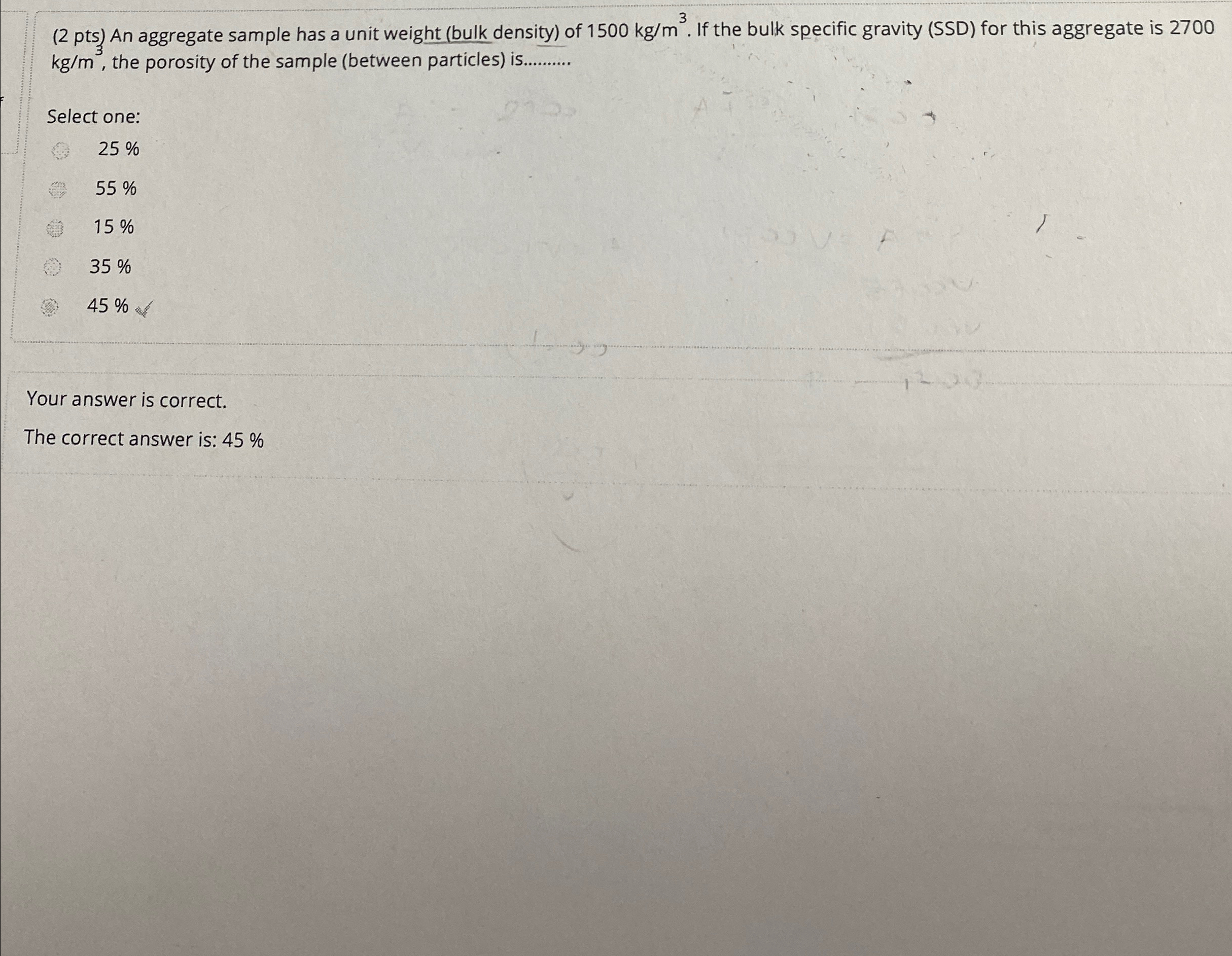 ( 2 pts ) An aggregate sample has a unit weight (